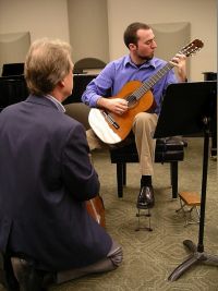 Guitarist Douglas Niedt presenting master class on classical guitar technique in St. Louis