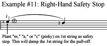 classical guitar slur technique, right-hand safety stop