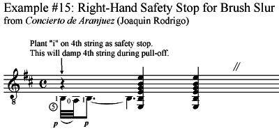 classical guitar slur technique, right-hand safety stop for brush slur