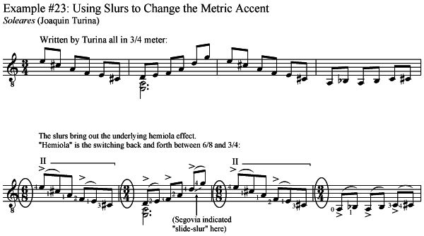 classical guitar slur technique using slurs to change the metric accent