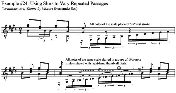 classical guitar slur technique using slurs to vary repeated passages