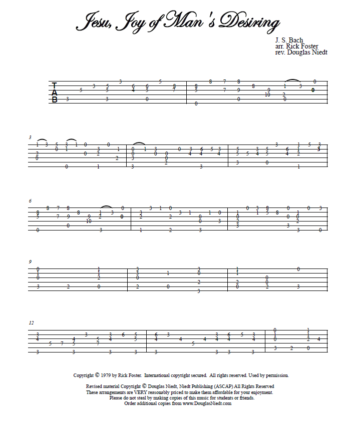 Page 1 tab only, Jesu Joy of Man's Desiring classical guitar sheet music and tab