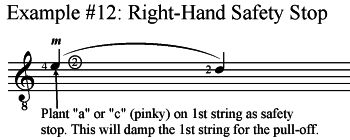 classical guitar slur technique, right-hand safety spot
