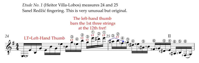 Etude No. 1 by Villa-Lobos, Sanel Redžić fingering for measures 24-25