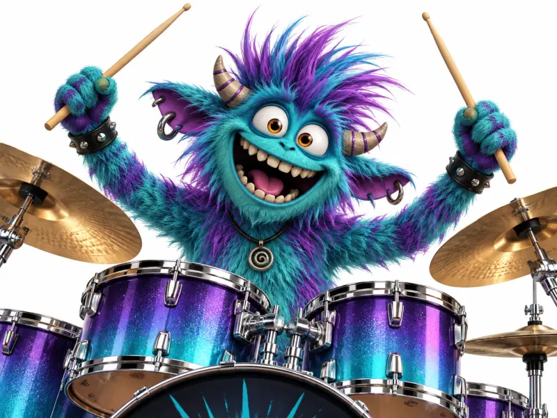 Creature playing drums