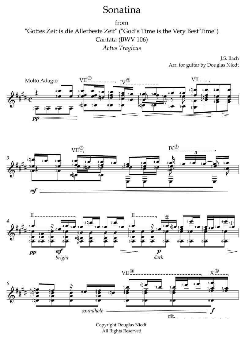 Sonatina by J.S. Bach transcribed for guitar by Douglas Niedt, page 1