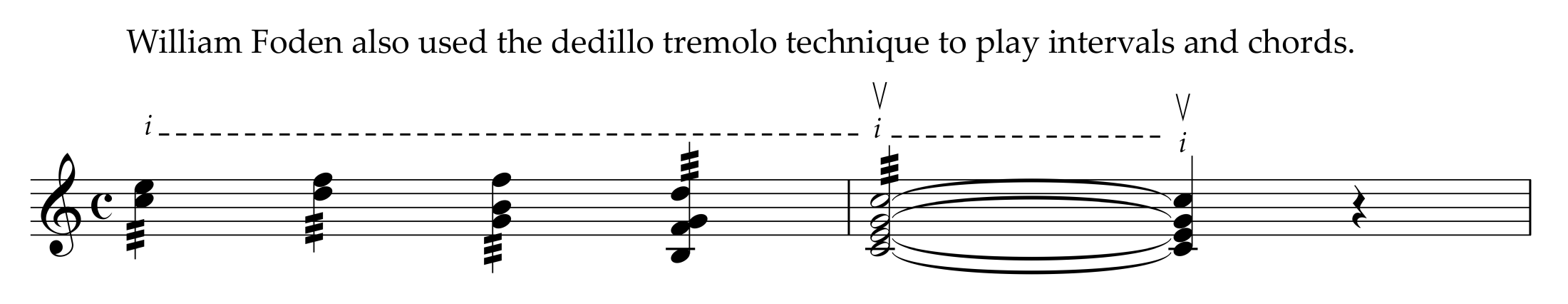Foden used dedillo tremolo technique for intervals and chords too (music example)