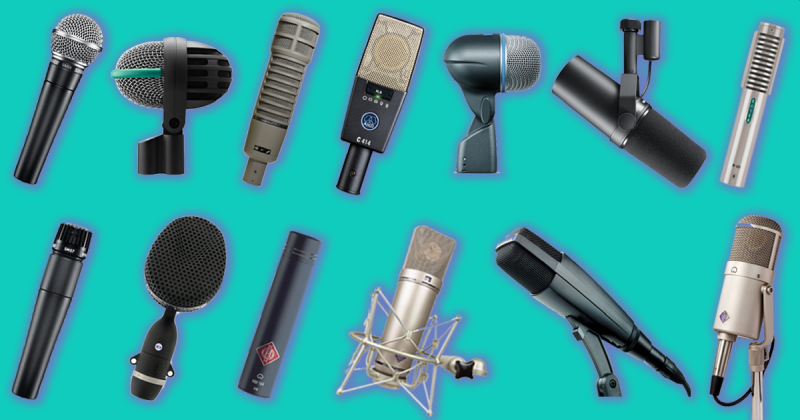 Amplified classical guitar, a group of microphones