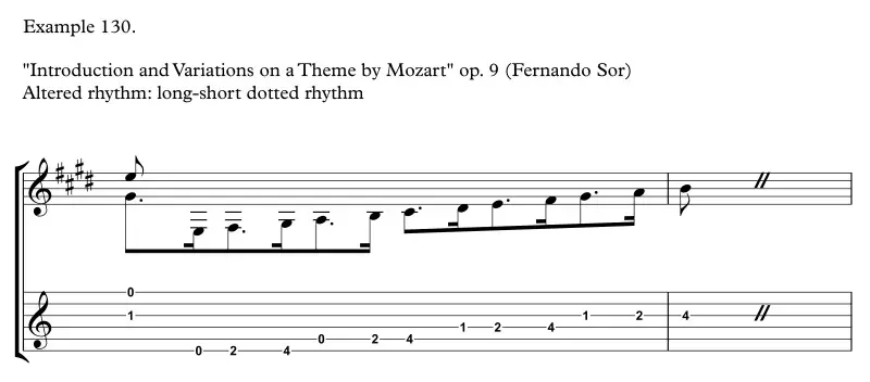 Variations on a Theme by Mozart by Fernando Sor, scale, dotted rhythm long short