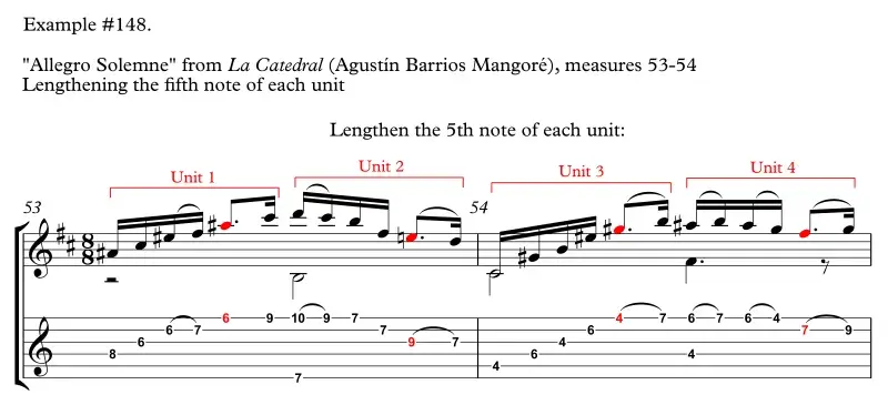 La Catedral, lengthening 5th note of each unit