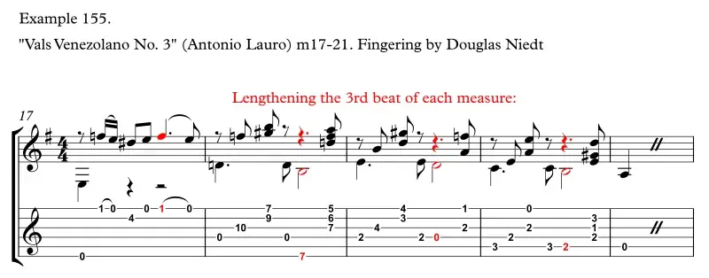 Vals Venezolano No. 3 by Antonio Lauro, lengthening 3rd beat of each measure