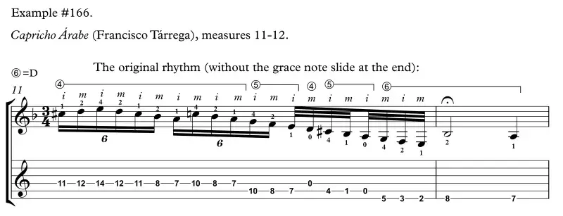 Capricho Arabe by Francisco Tarrega fast scale measure 11-12, original rhythm but no grace note at end
