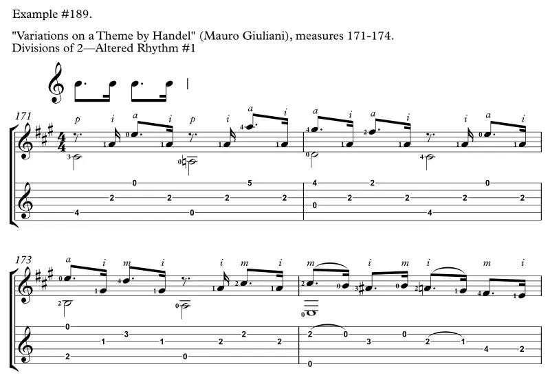 Variations on a Theme by Handel by Mauro Giuliani, measures 171-174, Altered Rhythm No. 1