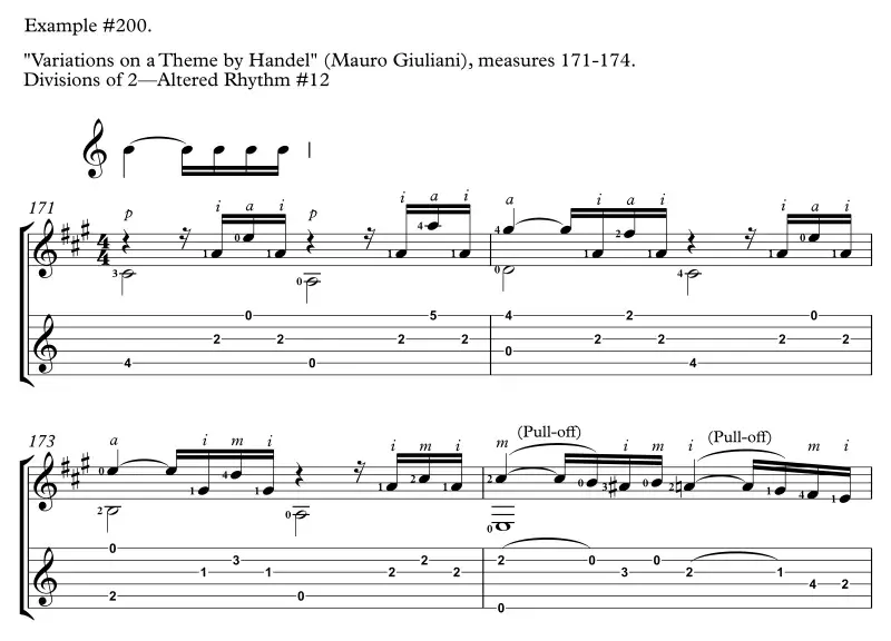 Variations on a Theme by Handel by Mauro Giuliani, measures 171-174, Altered Rhythm No. 12