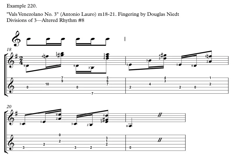 Vals Venezolano No. 3 by Antonio Lauro, measures 18-21, Altered Rhythm No. 8