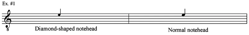 Harmonic notation diamond notehead and standard notehead