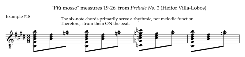 Villa-lobos Prelude No. 1 starting strum on the beat m19-26