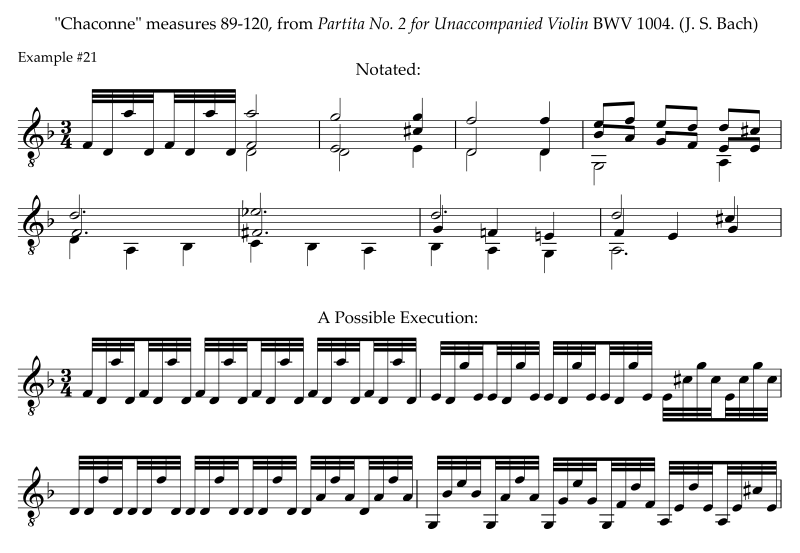 Execution of the linear arpeggio in Bach's Chaconne