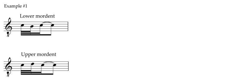 The lower mordent and upper mordent