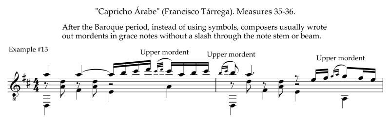 After Baroque period, composers wrote mordents with grace notes