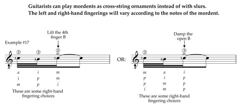 How guitarists play a descending mordent with cross-string fingerings