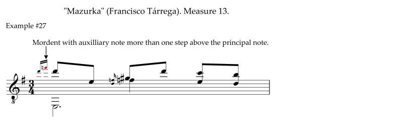 Unusual form of the mordent has the auxiliary note more than a step from the principal note