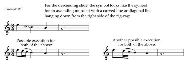 Notation of the descending slide by Kuhnau and Walther