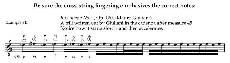 Right-hand fingering for cross-string trill in post-Baroque music