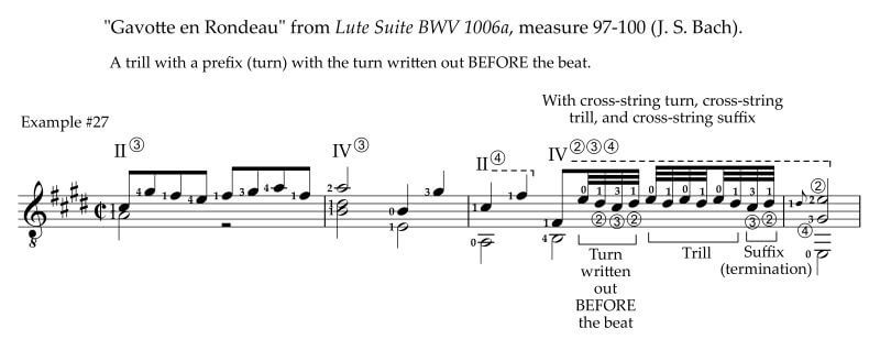 Inserting a trill with an upper prefix and suffix in Bach’s Gavotte en Rondeau from Lute Suite BWV 1006a