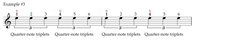 Subdivide each half note into three eighth-note triplets