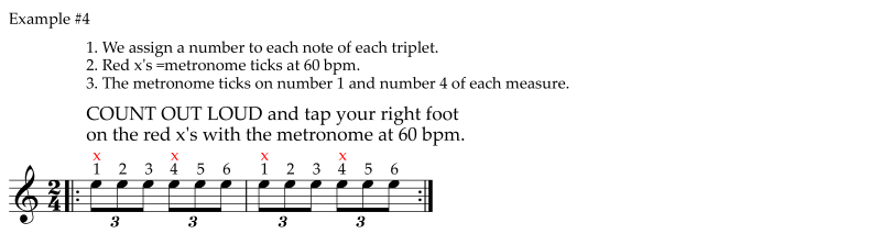 Practice the 8th note triplets with metronome and count
