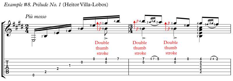Prelude #1 (Heitor Villa-Lobos) E major Section, double thumb stroke