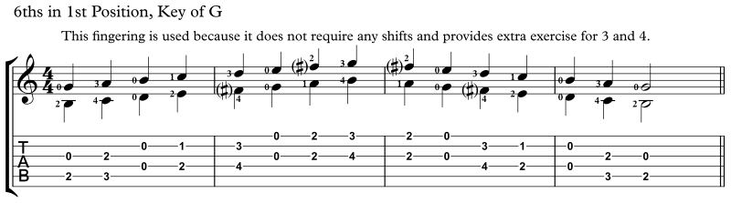 practicing intervals, 6ths key of G