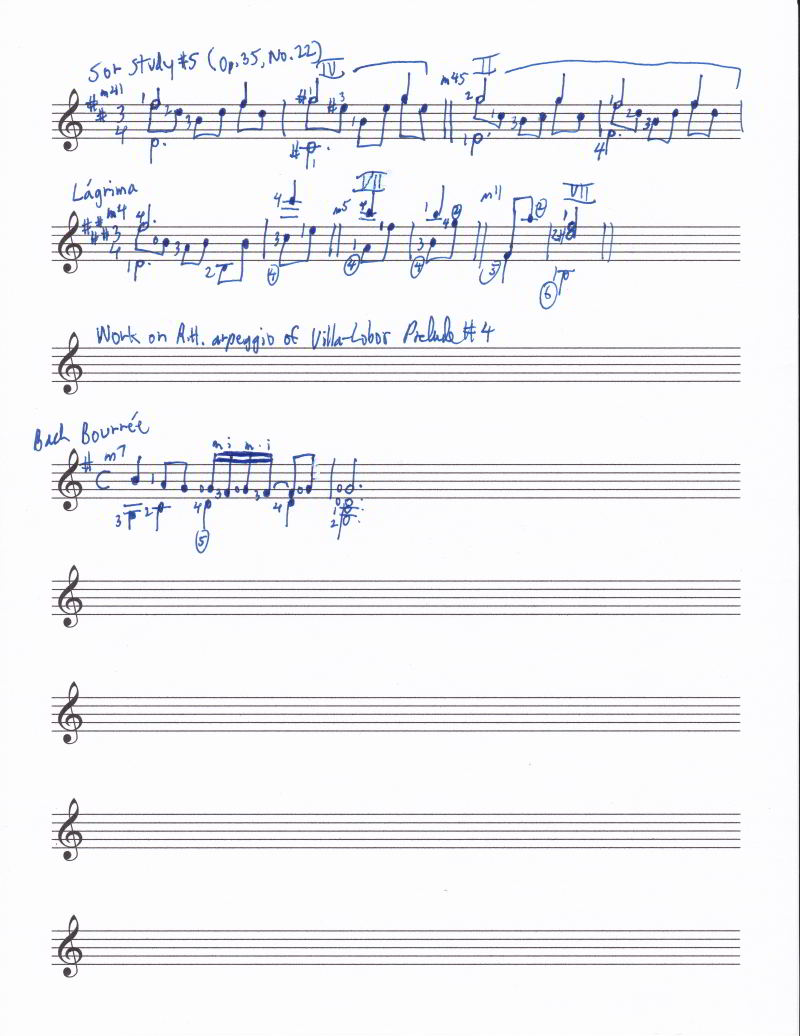 Spots and passages to practice handwritten
