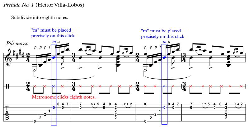 Prelude No. 1 by Heitor Villa-Lobos subdivided into 8th notes