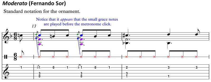 Moderato by Fernando Sor standard notation with grace notes