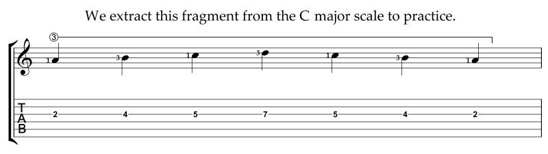 Classical guitar shifts extracted from C major scale