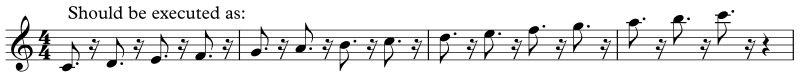 Execution of dots with curved lines staccato notation