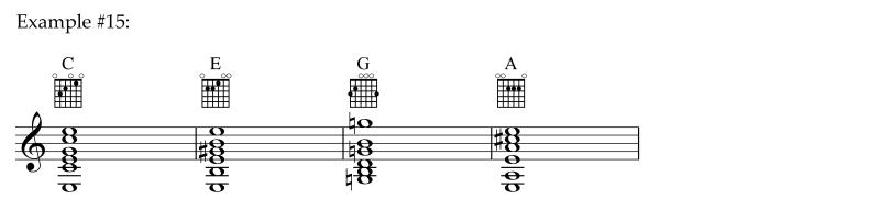 Example #15 String crossings and string crosses and string changes using finger alternaton exercises using simple chords