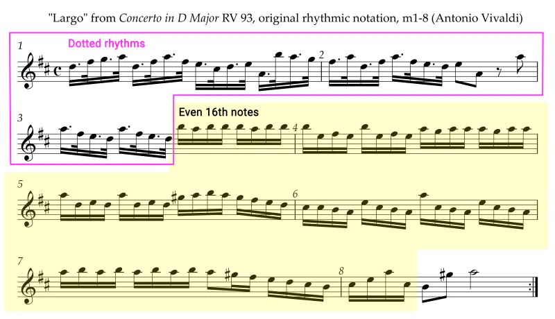 Vivaldi Largo m1-8 original rhythmic notation