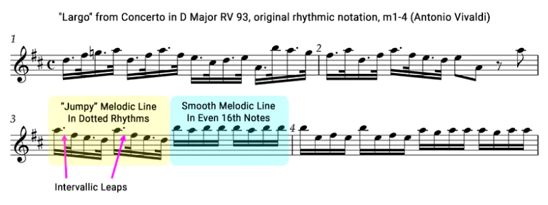 Vivaldi Largo original rhythmic notation measure 3