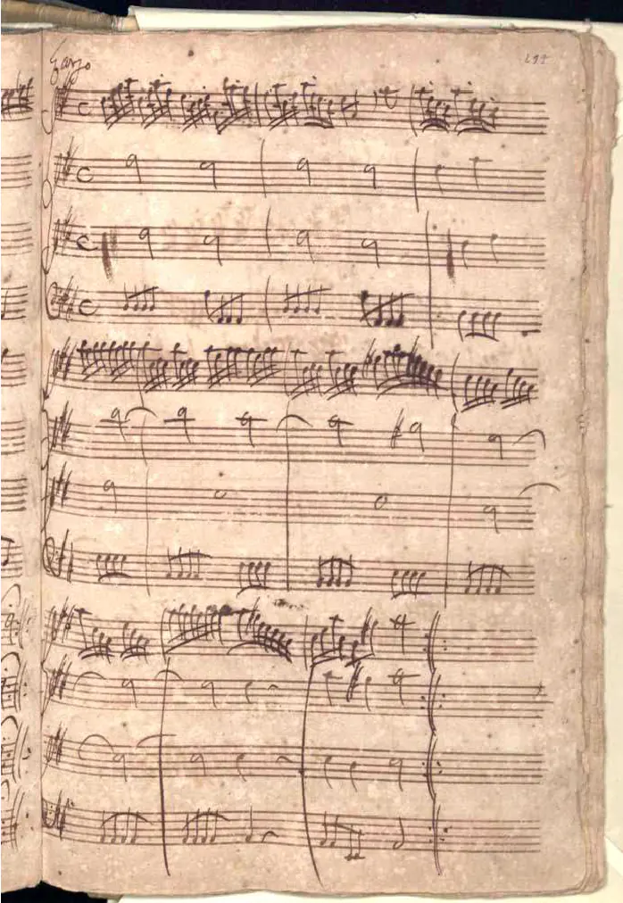 Manuscript, page 1, Largo from Concerto in D major by Vivaldi