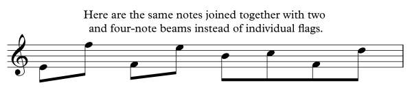 Joining two or more flagged notes with beams