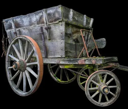 A rustic oxcart.